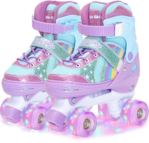 Style Girlz Roller Skates For Girls, Adjustable Size Roller Boots For Kids, Fits Shoe Size 9-12.5, Quad Skates With Light Up Wheels