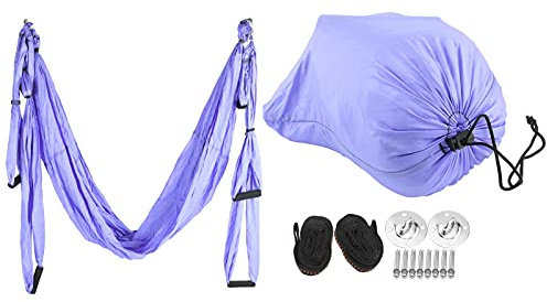 Respefinem Hamaca de Yoga Antigravedad Columpio Hogar Fitness Accesorios para Interior y Exterior Azul Púrpura (Azul Morado)