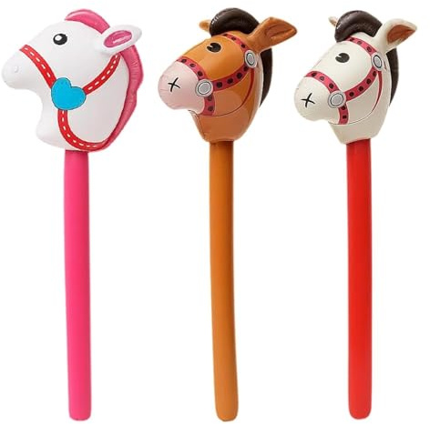 BbiuRer Hobby Horse Pferde 3 Stück Steckenpferd Aufblasbar Hobbyhorse, Aufblasbares Pferd Stockpferd Pferdekopfstäbe für Geburtstagsfeiern, Karneval und Weihnachtsdekoration (Beige, Rosa und Braun)