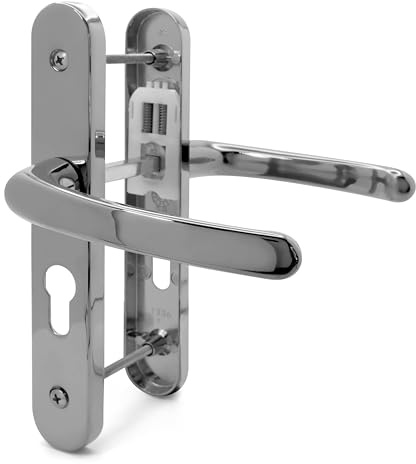 TSS UPVC Door Handle Set, 48mm PZ (Centres), Lever/Lever, Screw to Screw 160mm with Backplate 215mm x 34mm - Replacement PVC Door Handle (Polished Chrome)