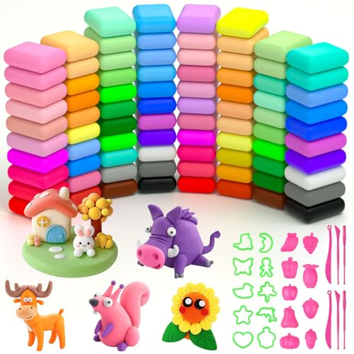 Ainiv Lufttorkande Lera, 84 Bitar Ultra Light Modeling Clay med 6 Snidningsverktyg, Kreativ Konst DIY Kreativa Magiska Leror, Giftfri Modelleringsdeg, Konst- och Hantverkskit för Pojkar och Flickor