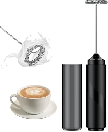 Pawfly Batidora de Leche Manual a Batería con Varilla de Acero Inoxidable Espumadora Portátil Mezclador Eléctrico para Latte Matcha (Batería No Incluida)