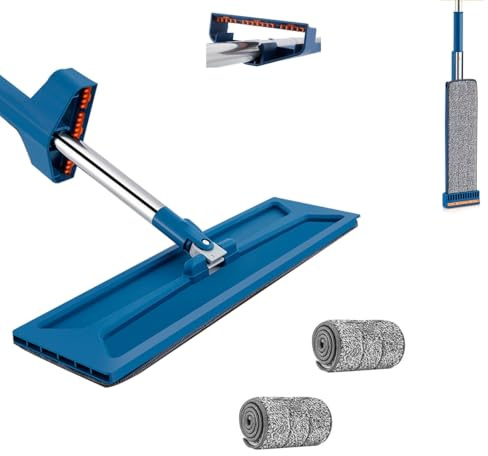 Juego de fregonas planas multifuncionales autoescurridas de microfibra giratorias de 360° para limpieza en húmedo y seco, fregonas grandes para azulejos y laminados (paquete de 2)