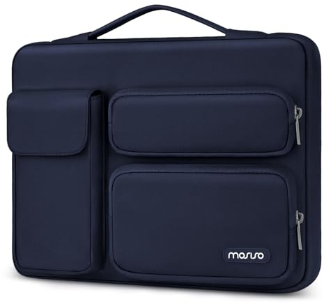 MOSISO 360 Protective Laptop Case 14 inch Side Open Bag, Navy Blue | Compatible with HP Lenovo Dell ASUS Acer, Scratch-resistant, 14 inch Laptop Carrying Sleeve with 2 Raised&1 Flapover Pockets