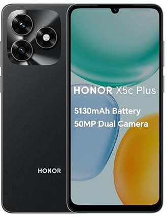 HONOR X5c Plus Unlocked Smartphone, 6.74 90Hz Bright Display, 64GB Storage, 5130mAh Battery, 50MP Dual Camera, 8-Core Processor, Dual SIM, Android 15 Mobile Phone, Black