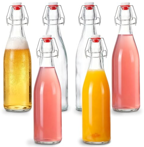 Zykphao 6 PCS 500ml/17Oz Swing Top Glass Bottles with Airtight Stoppers, Clear Clip Top Preserve Bottles for Home Brewing, Oil, Vinegar, Wine, Beer, Kombucha & Juice Storage