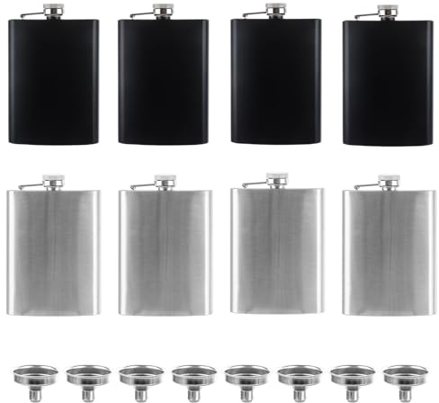 LDHHYH 8oz Hip Flask, 8 Pack with Funnel, Stainless Steel