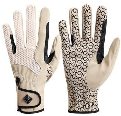 GemRebel Women’s Horse Riding Gloves, Non-Slip Silicone Grip Equestrian Gloves, Lightweight Breathable All-Season Training Gloves Beige M