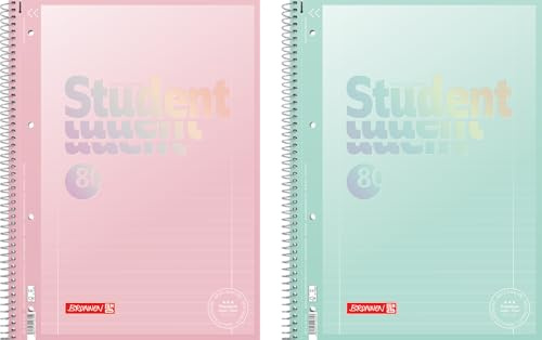 BRUNNEN Collegeblock Premium Student Pastell | A4, linjerat 27, 80 ark, blandade