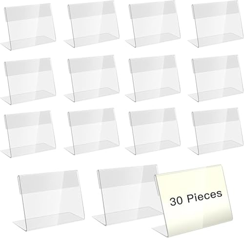 30 Stück Acryl Etikettenhalter Buffet Schilder Preisschilder Aufsteller Namensschilder Tisch Acryl Aufsteller Transparent Halter Visitenkarten-Display für büro Ladengeschäft und Supermarkt (9 x 6cm)