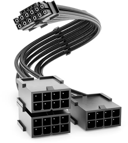 deleyCON 30cm Câble D’extension PCIe 16 Broches (12+4 Pin) vers 3x8 Broches (6+2 Pin) - pour Carte Graphique PCI‑E/GPU - Compatible GeForce RTX 3090 Ti/4070 Ti/4070/4080/4090/5070/5080