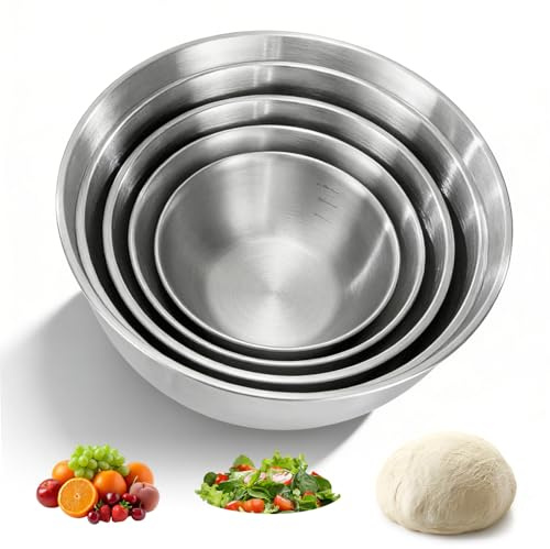 BORDEAG Set di 5 ciotole per insalatiera, in acciaio inox, per la cucina, 5 pezzi, 580 ml, 900 ml, 1600 ml, 2050 ml, 2600 ml, lavabili in lavastoviglie con scala