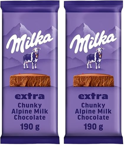 Milka, Tavoletta di Cioccolato al Latte Classica, Latte 100% Alpino, 190g (Confezione da 2)