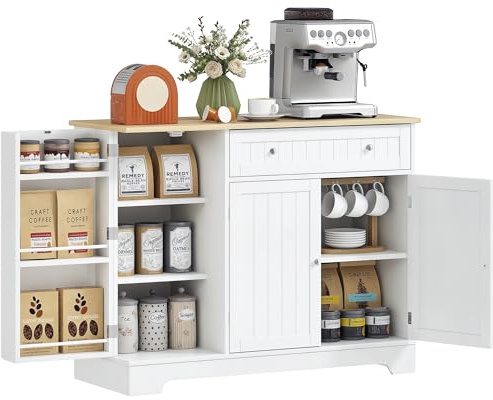 HOMCOM Credenza Cucina con Armadietti, Cassetto, Mobile Cucina con Ripiani Regolabili, Credenza Buffet per Sala da Pranzo, Soggiorno, Stile Moderno, 105x40x83 cm, Bianco