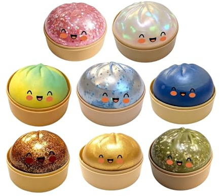Dumpling Squi-shy Squi-shiest with Steamer Box, Mystery Dumplings Non-Edible Stressabbau-Spielzeug für Erwachsene, Glitter Rainbow Mystery Dumpling, Squeeze Toy Fidget Toys, 9 cm Antistressbälle