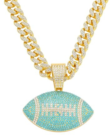 Fotbollshänge for män Iced Out Fotboll Kubansk Halsband, Hip Hop Amerikansk Fotboll Kubansk Kedja Halsband Guldboll Halsband(Gold)