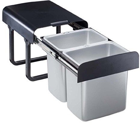 Pattumiera da incasso 2 x 16 litri, colore grigio, per basi da 40 cm e superiori, pattumiera completamente estraibile