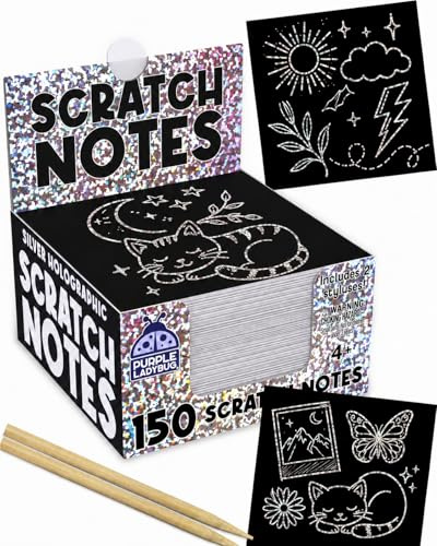 Scratch Notes - Silver Holographic Scratch Art Paper for Kids | Arts & Crafts Supplies for Kids, Teens, Girls, & Boys, Craft Kit Activities for Summer, Travel, Camping, Road trip & Wedding