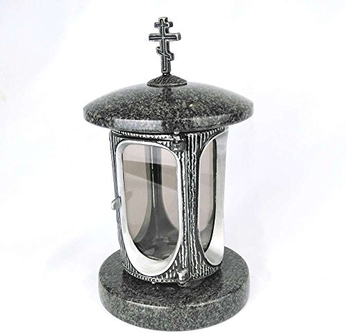 designgrab Grablampe mit orthodoxem Kreuz, Aluminium Korpus mit Granit Schwedisch Black SS1