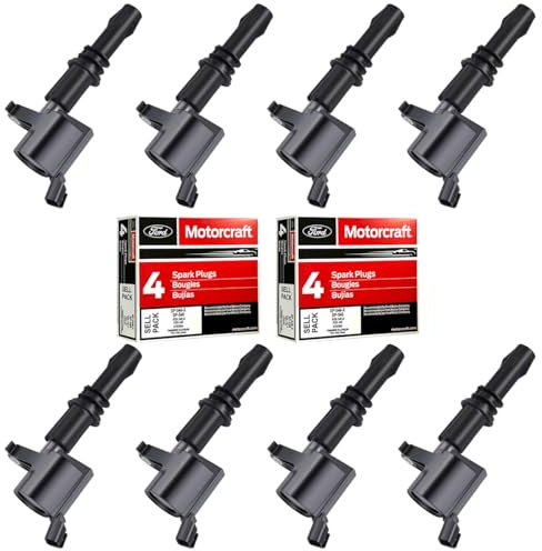 MAS Set of 8 Platinum Spark Plugs and 8 Straight Ignition Coil Packs Compatible with Ford F-150 Expedition F-250 Super Duty F-350 Super Duty 5.4L Replacement for FD508 SP515 SP546 DG511