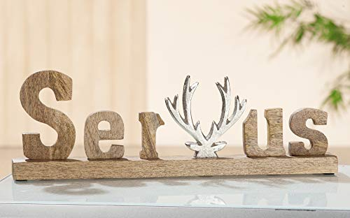 -> Schriftzug Servus in Holz mit Alu Hirschkopf auf Sockel