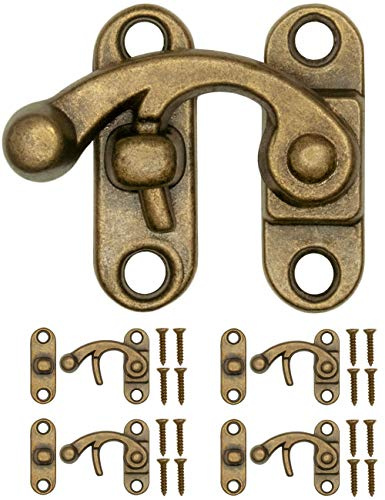 FUXXER 4x Antike Verschlüsse, Rast-Haken im Bronze-Eisen Design für Vintage Möbel, 32 x 27mm