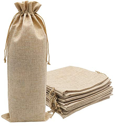 HRX Package 10 Stück Jute-Weinbeutel für 1,5 l Magnum-Flaschen, Sackleinenstoff, Likör-Flaschentaschen, Abdeckungen für Weihnachten, Hochzeit, Party (41,9 x 17,8 cm)