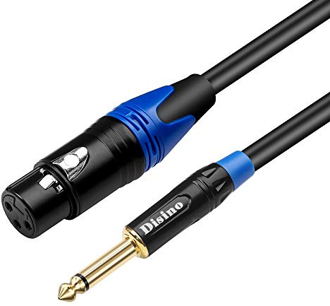 Disino Female XLR to 1/4 Inch (6.35mm) TS Mono Jack Microphone Cable, Unbalanced 3 Pin XLR Female to Quarter inch TS Plug Mic Cord for Dynamic Microphone - 16.6 Feet/5 Meters