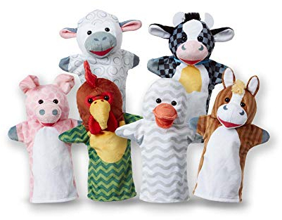 Melissa & Doug Stallfreunde- Handpuppen, 6er-Set (Kuh, Schaf, Pferd, Ente, Huhn, Schwein), Ab3945
