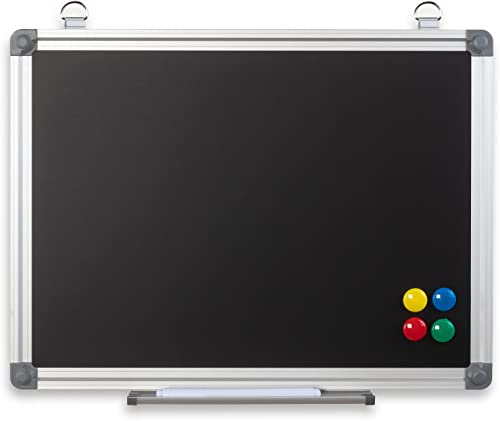 Kreidetafel mit Aluminiumrahmen, Schwarz, zum Aufhängen, mit Marker und Magneten, 80 x 60cm
