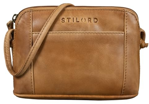STILORD 'Mariella' Schultertasche Damen Vintage Leder kleine Handtasche Frauen Ledertasche Mini Umhängetasche elegante Abendtasche Freizeittasche Echtleder, Farbe:taranto - braun