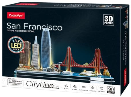 3D Puzzle Kinder - San Francisco LED City Line | 3D Puzzle Erwachsene | Modellbausatz Erwachsene | Geschenk Für Kinder Ab 8 Jahre | 90 Stücke | DIY