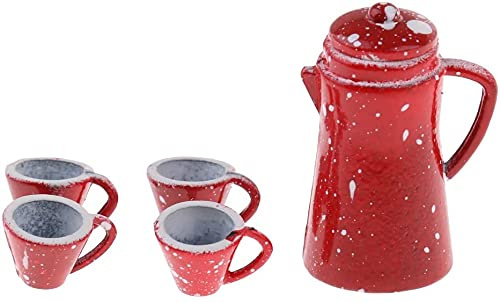 5 Set Vintage Porzellan Kaffee Teeservice Geschirr für 1/12 Puppenhaus Miniatur Küche Wohnzimmer Zubehör RotNützlich und praktisch