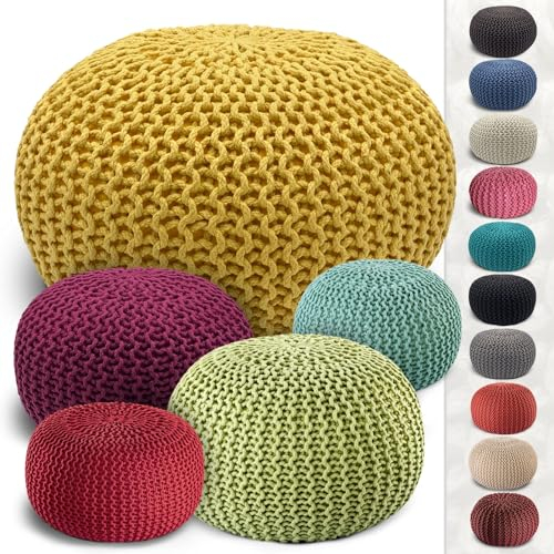 casamia Pouf Ø 55 o. 45 cm Strickhocker Sitzpouf Bodenkissen Premium Outdoor nachhaltig Größe ø 55 cm, Farbe beige - lipizano