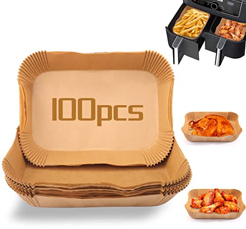 100Pcs Air fryer Baking Paper Rectangular - Airfryer Baking Liners for Ninja Foodi DualZone 2-Basket Airfryers DZ201, DZ401, FG551 Foodi Smart XL 6-in-1 Indoor Grill