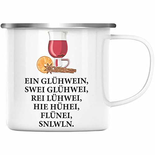 Trendation - Ein Glühwein Emaille Tasse Lustig Spruch Glühweinbecher mit Henkel Doppelwandig GlühweinEmaille Tassen Gläser Weihnachtsmarkt Becher Emaille Tassen Geschenk - Ein Glühwein Swei (Silber)