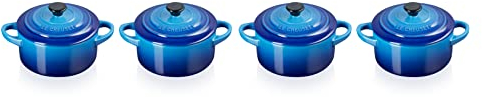 LE CREUSET Set 4 Mini Cocotte in gres vetrificato, 250 ml, diameter 10 cm, Azure, 79212102200100