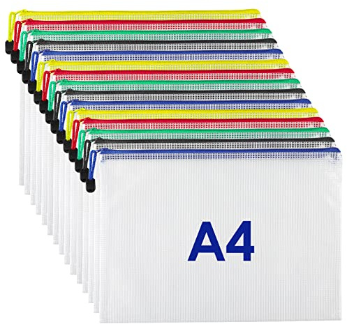KTRIO Plastic Wallets Document Wallet, 15PCS A4 Mesh Document File Folders | Pouch Zipper Bags, A4 Zip Bag Zipped Wallets Ziplock Bags for School Office Supplies, Travel Accessories
