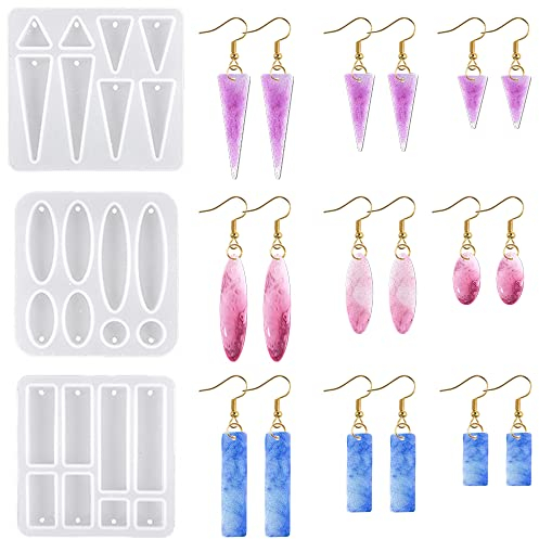 Weenkeey 3 moldes de resina ovalados rectangulares con forma de triángulo, colgantes colgantes de silicona epoxi, moldes de fundición de joyería para manualidades, joyería y llavero