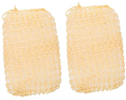 Sisal Körperpeeling Schwamm 2 Stück für Kinder Zuhause Beige | Lanyard und Elastisches Band, Starke Reinigung, Sanfte Anwendung, Quadratische Form, Badzubehör