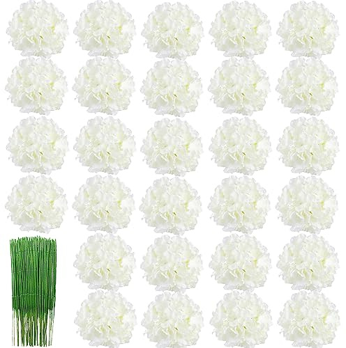 HinyoCo 28 Pcs Large Silk Hydrangea Flowers Artificial Flowers 8 inch Hydrangea Head with stem,Used for Home Wedding Party Decoration (Ivory)