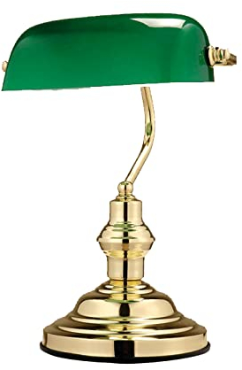 LED Tischlampe Bankerleuchte Metall mit Schirm Nachttischlampe grün Tischlampe, Glasschirm Kabelschalter, 4W 280lm warmweiß, LxBxH 25x19x36 cm
