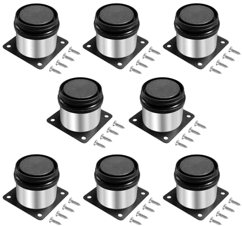 8 Pezzi Piedini Regolabili per Mobili, 50mm Rotondi, Gambe per Mobili in Acciaio Inossidabile, Altezza Regolabile 0-15mm, per Piedi Letto,Rialzo Letto,Piedini per Divano,Armadietti, Comodini,con Viti