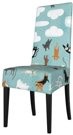 EdWal Regnende Katzen & Hunde Druck Stuhlhussen Esszimmer Wasserdicht Stretch Esszimmerstuhlhussen für Esszimmer Küche