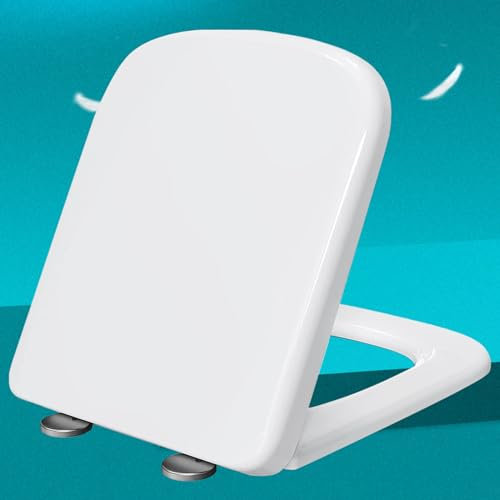 Premium Wc Sitz Eckig Absenkautomatik Toilettendeckel Antibakteriell Toilettensitz mit Verstellbaren Scharnieren Wc-Sitz Quick Release, Top-Installation,white-34 * 45cm