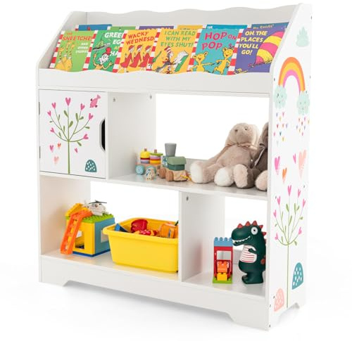 COSTWAY 3 in 1 Spielzeugregal, 3 stöckiges Kinderregal mit Ablagefächer & Tür, Spielzeug-Organizer Bücherregal für Spielzimmer, Wohnzimmer, Kindergarten, 93 x 30 x 100 cm (Weiß)