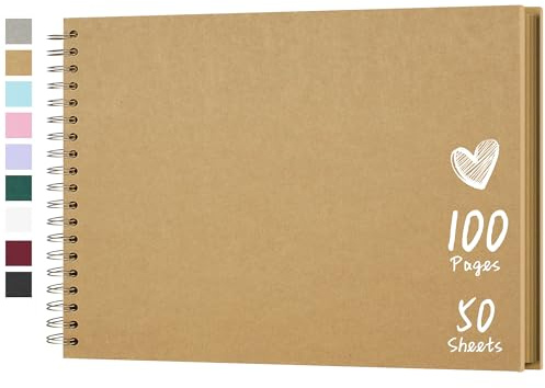 Hiwhy Fotoalbum Scrapbook 28x20,5 cm 100 Seiten DIY Scrapbook Hartes Kraftpapier Baby Erinnerungsbuch Familie Geburtstag Hochzeit Jahrestag Scrapbook, Gelb