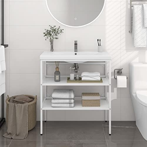 Rantry Bathroom Washbasin Frame White 79x38x83 cm Iron, Countertop Wash Basin Sink, Vessel Sink for Lavatory Vanity Cabinet, Bathroom Sink for Small Cloakroom Bathroom 1133 Bathroom Vanity Units