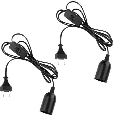 NVIYAM 2er Pack E27 Lampenfassung mit Kabel, Schalter und Stecker, 2m Netzkabel und EU Stecker, E27 Adapter für Lampenaufhängung, Pendelleuchten, Deckenleuchten, DIY Lampen, Schwarz