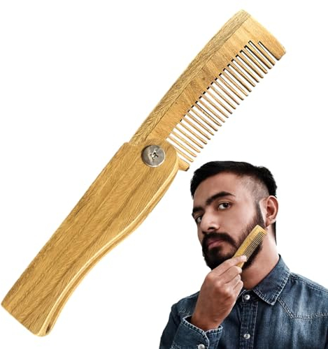 Pettine da barba in legno – Pettine pieghevole in legno, pettine tascabile per barba denti fini, pettine tascabile antistatico per baffi, costruzione in legno di sandalo, pettine per barba da uomo,